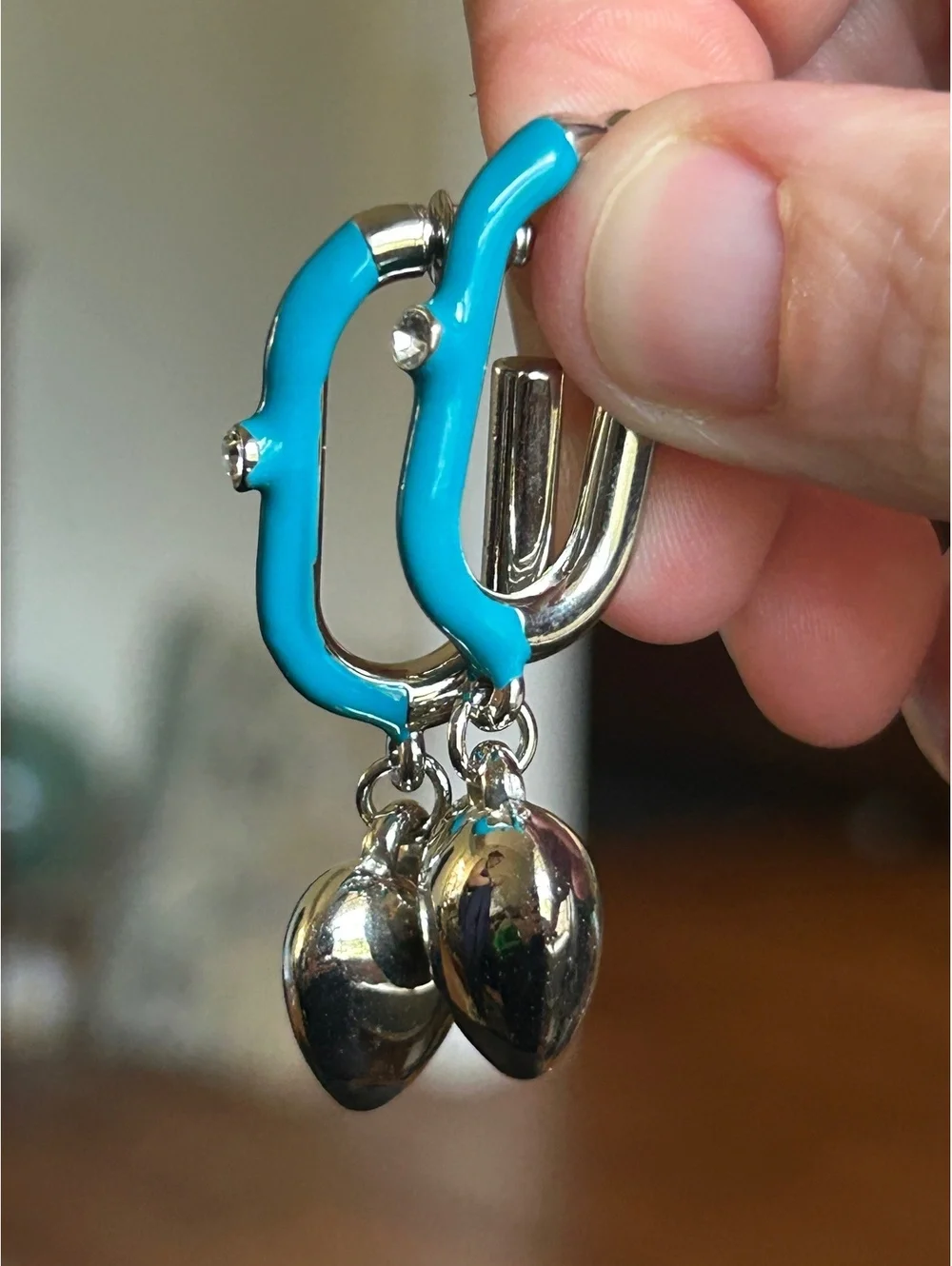 Silver and Turquoise Heart Dangle Hoop Earrings